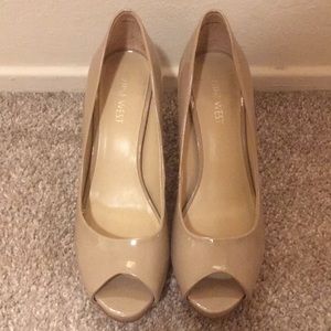 Nine West patent leather peep-toe pump, beige